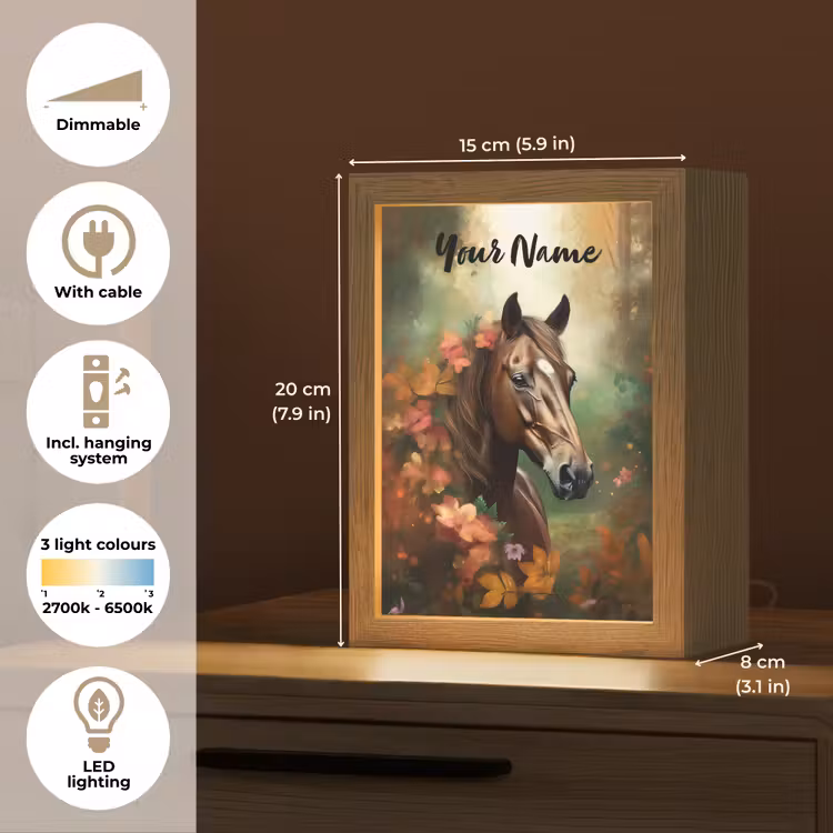 Paard - Bloemen - Natuur - Dieren - Bos - Oranje Light Box met kabel (Kinderlampje) klein -USP_EN