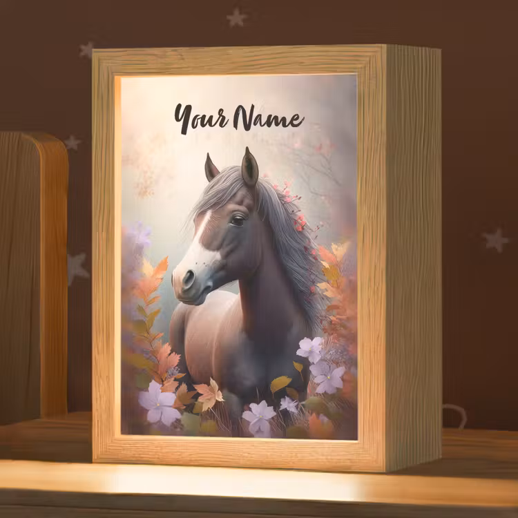 Paard - Bloemen - Natuur - Paars - Dieren Light Box met kabel (Kinderlampje) klein -zzz_3d_website