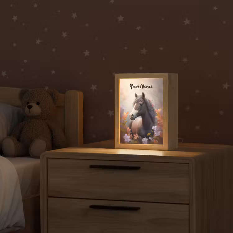 Paard - Bloemen - Natuur - Paars - Dieren Light Box met kabel (Kinderlampje) klein -sfeer1_kind