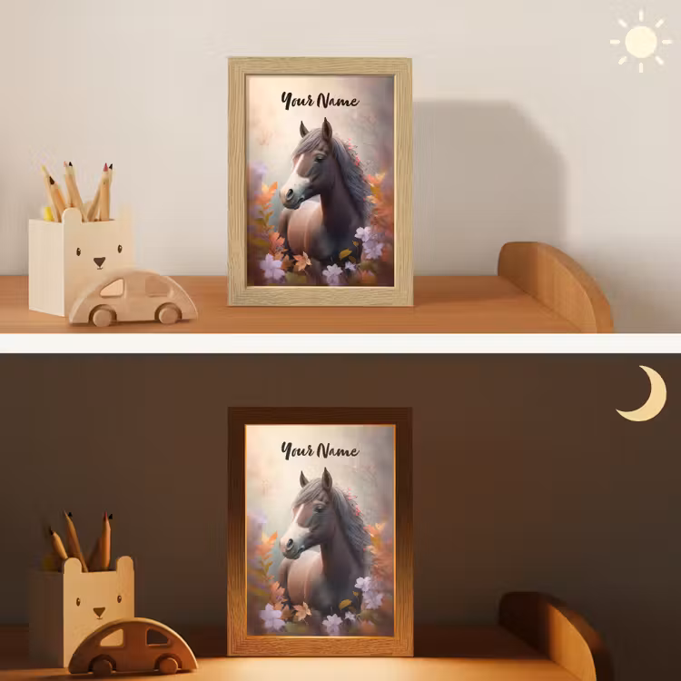 Paard - Bloemen - Natuur - Paars - Dieren Light Box met kabel (Kinderlampje) klein -sfeer3_kind