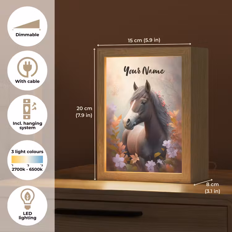 Paard - Bloemen - Natuur - Paars - Dieren Light Box met kabel (Kinderlampje) klein -USP_EN