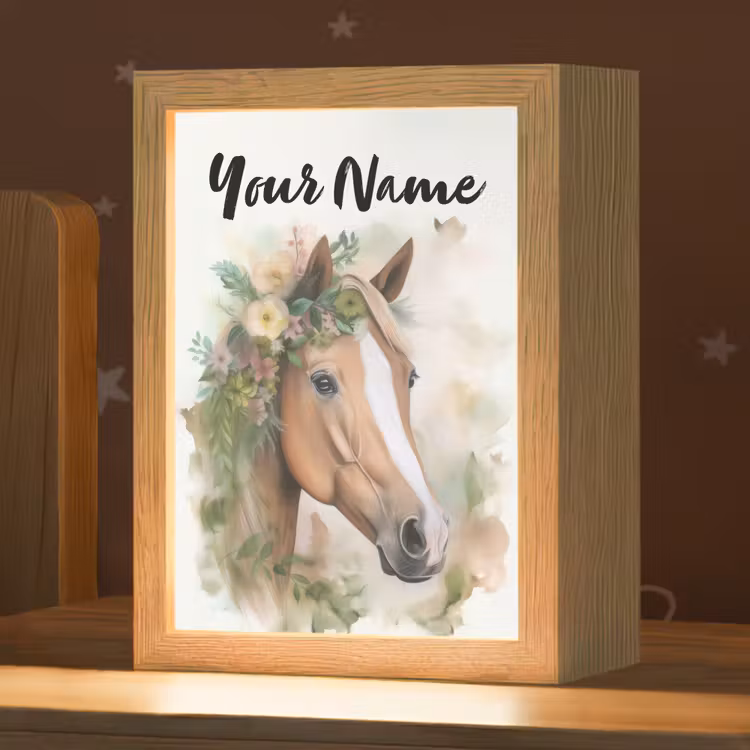 Paard - Bloemen - Natuur - Waterverf - Dieren Light Box met kabel (Kinderlampje) klein -zzz_3d_website