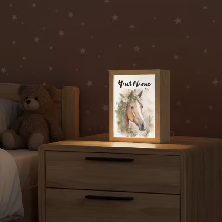 Paard - Bloemen - Natuur - Waterverf - Dieren Light Box met kabel (Kinderlampje) klein -sfeer1_kind