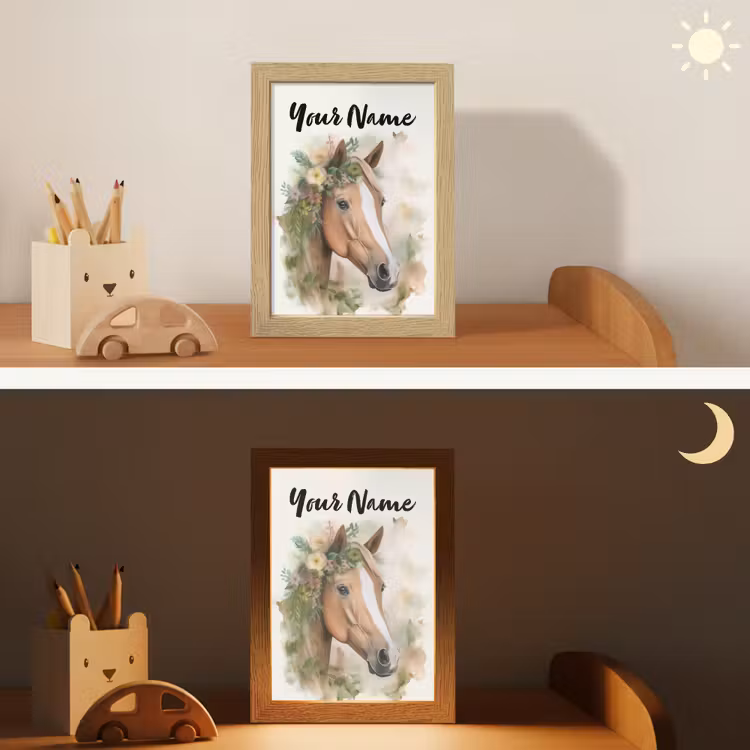 Paard - Bloemen - Natuur - Waterverf - Dieren Light Box met kabel (Kinderlampje) klein -sfeer3_kind