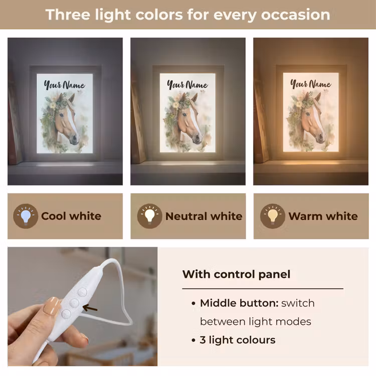 Paard - Bloemen - Natuur - Waterverf - Dieren Light Box met kabel (Kinderlampje) klein -USP_lichtkleurEN
