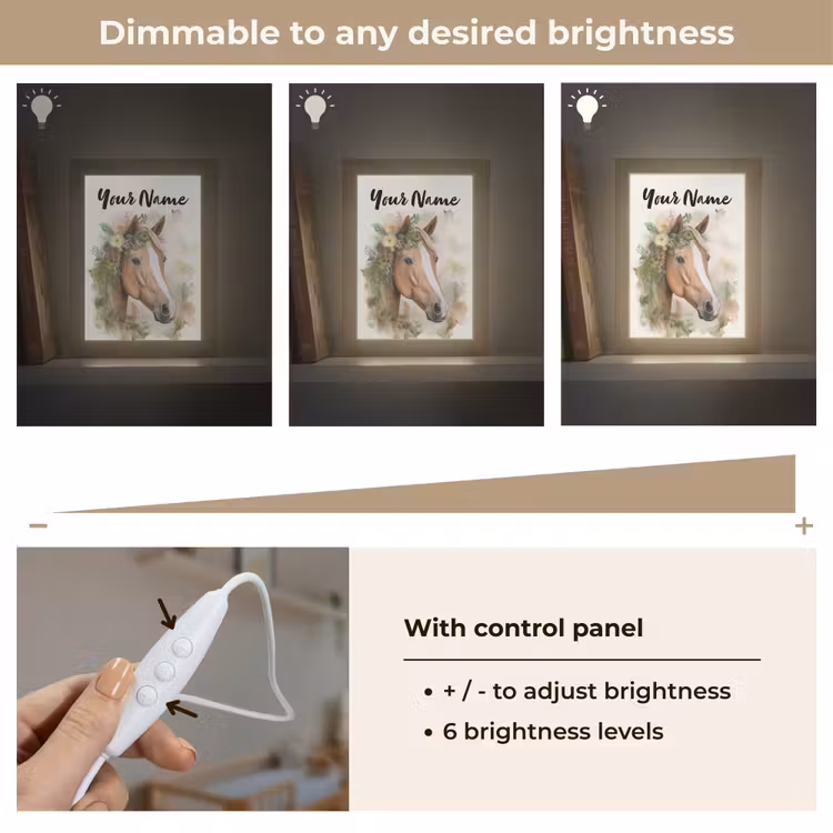 Paard - Bloemen - Natuur - Waterverf - Dieren Light Box met kabel (Kinderlampje) klein -USP_dimbaarEN