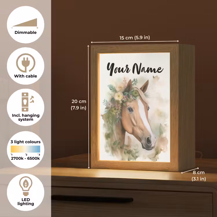 Paard - Bloemen - Natuur - Waterverf - Dieren Light Box met kabel (Kinderlampje) klein -USP_EN