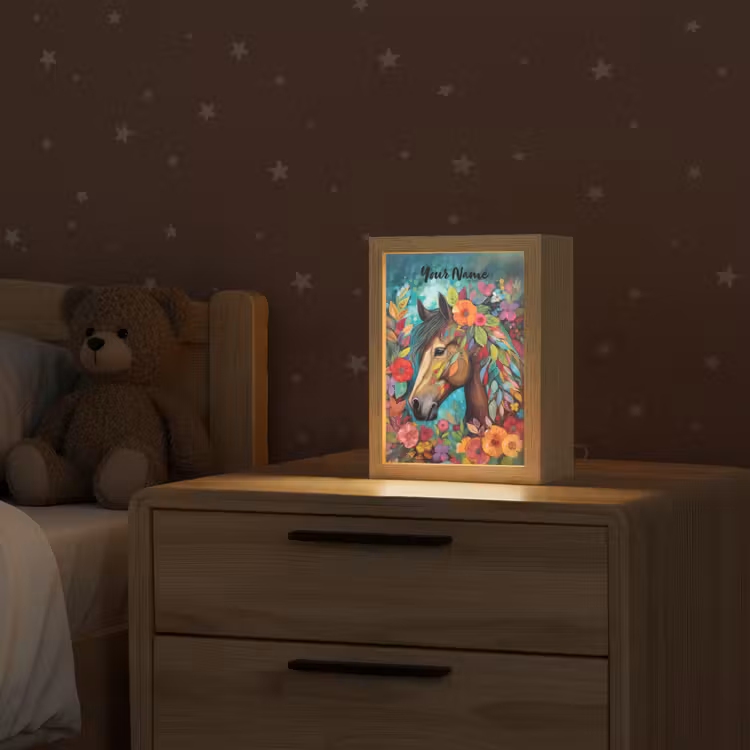 Paard - Bloemen - Schilderij - Natuur - Verf Light Box met kabel (Kinderlampje) klein -sfeer1_kind