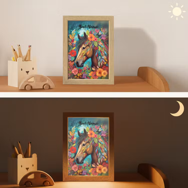 Paard - Bloemen - Schilderij - Natuur - Verf Light Box met kabel (Kinderlampje) klein -sfeer3_kind
