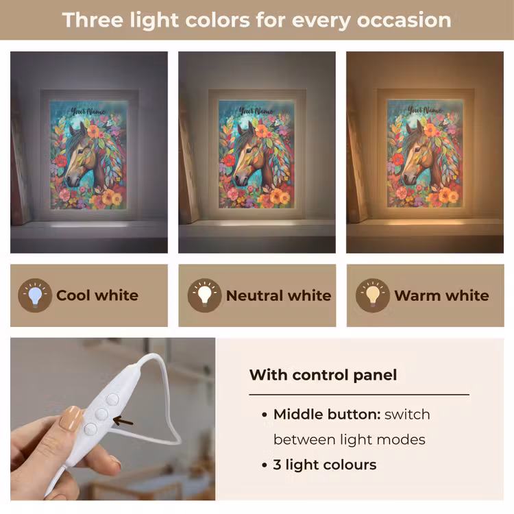 Paard - Bloemen - Schilderij - Natuur - Verf Light Box met kabel (Kinderlampje) klein -USP_lichtkleurEN