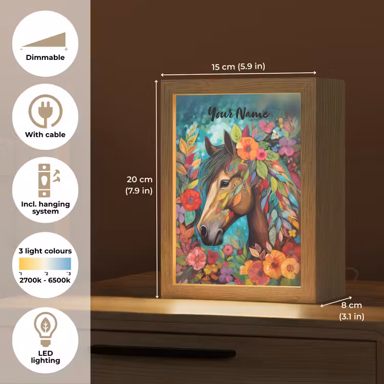 Paard - Bloemen - Schilderij - Natuur - Verf Light Box met kabel (Kinderlampje) klein -USP_EN