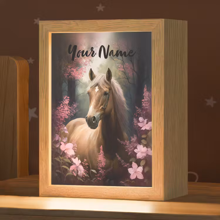 Paard - Bloemen - Roze - Natuur - Bos Light Box met kabel (Kinderlampje) klein -zzz_3d_website