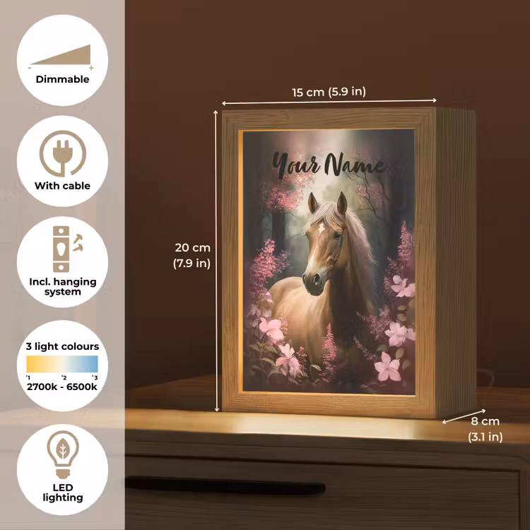 Paard - Bloemen - Roze - Natuur - Bos Light Box met kabel (Kinderlampje) klein -USP_EN