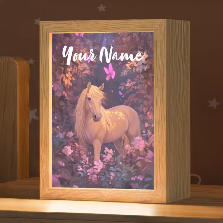 Paard - Bloemen - Paars - Vlinder Light Box met kabel (Kinderlampje) klein -zzz_3d_website