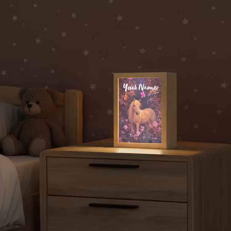 Paard - Bloemen - Paars - Vlinder Light Box met kabel (Kinderlampje) klein -sfeer1_kind