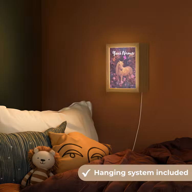 Paard - Bloemen - Paars - Vlinder Light Box met kabel (Kinderlampje) klein -sfeer5_kind_EN