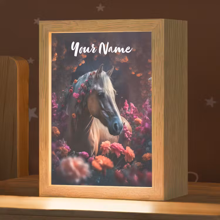 Paard - Bloemen - Paars - Oranje - Dieren Light Box met kabel (Kinderlampje) klein -zzz_3d_website