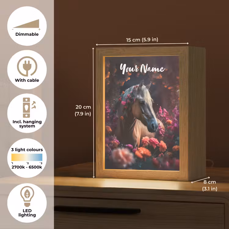Paard - Bloemen - Paars - Oranje - Dieren Light Box met kabel (Kinderlampje) klein -USP_EN