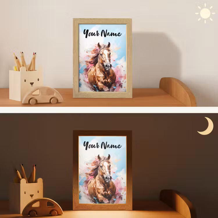 Paard - Meisjes - Blauw - Roze Light Box met kabel (Kinderlampje) klein -sfeer3_kind