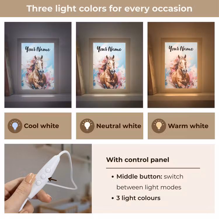 Paard - Meisjes - Blauw - Roze Light Box met kabel (Kinderlampje) klein -USP_lichtkleurEN