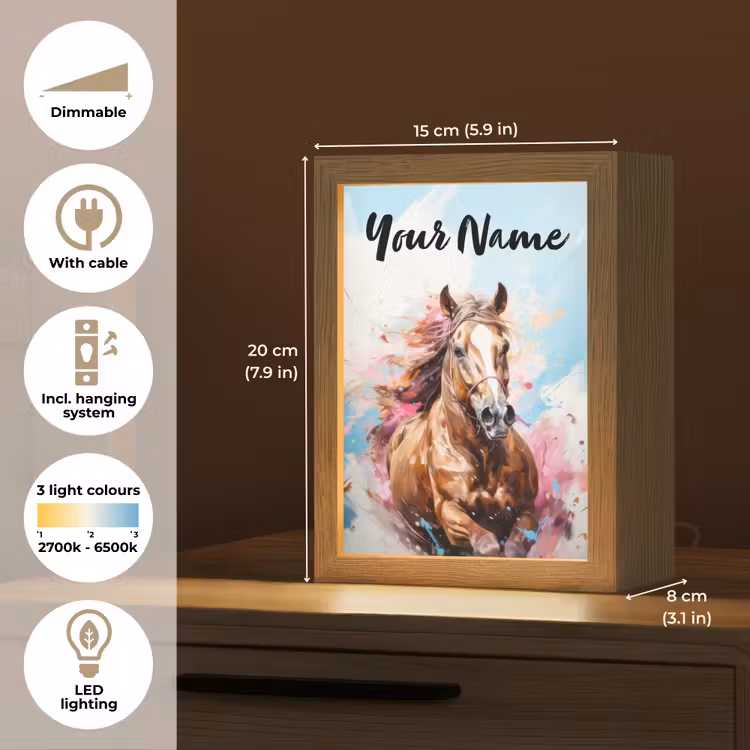 Paard - Meisjes - Blauw - Roze Light Box met kabel (Kinderlampje) klein -USP_EN