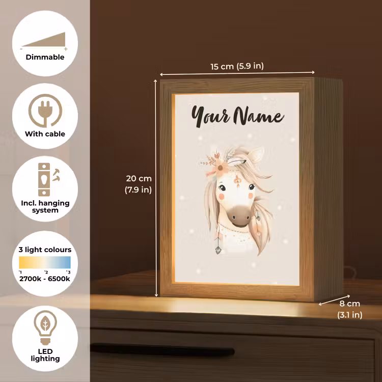 Paard - Manen - Bloemen - Stippen Light Box met kabel (Kinderlampje) klein -USP_EN
