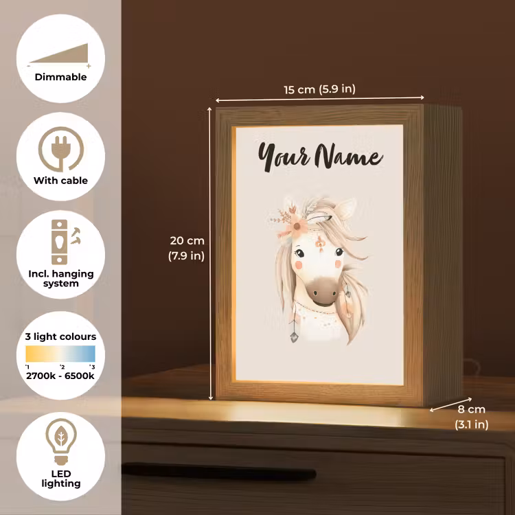 Paard - Manen - Bloemen - Veren Light Box met kabel (Kinderlampje) klein -USP_EN