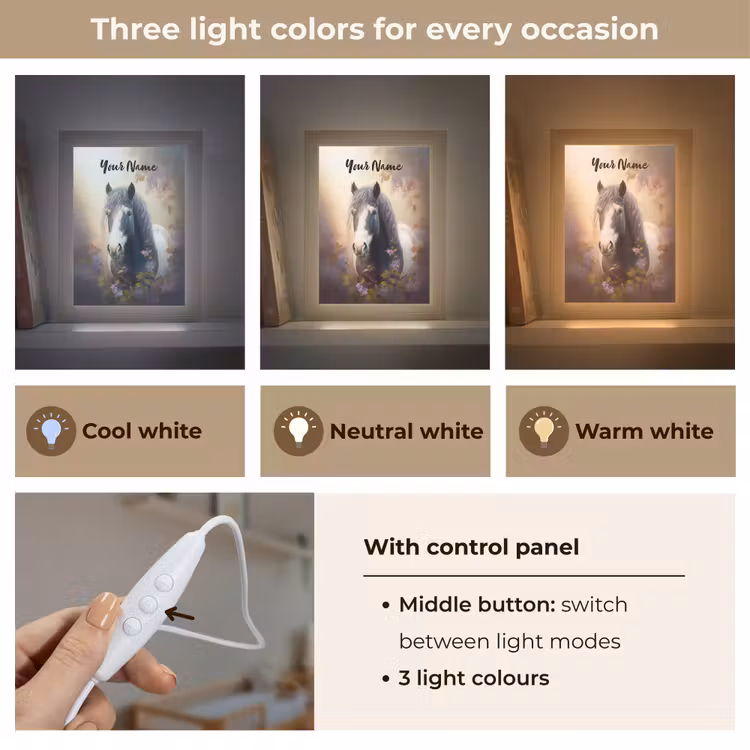 Paard - Natuur - Dieren - Bloemen - Paars Light Box met kabel (Kinderlampje) klein -USP_lichtkleurEN