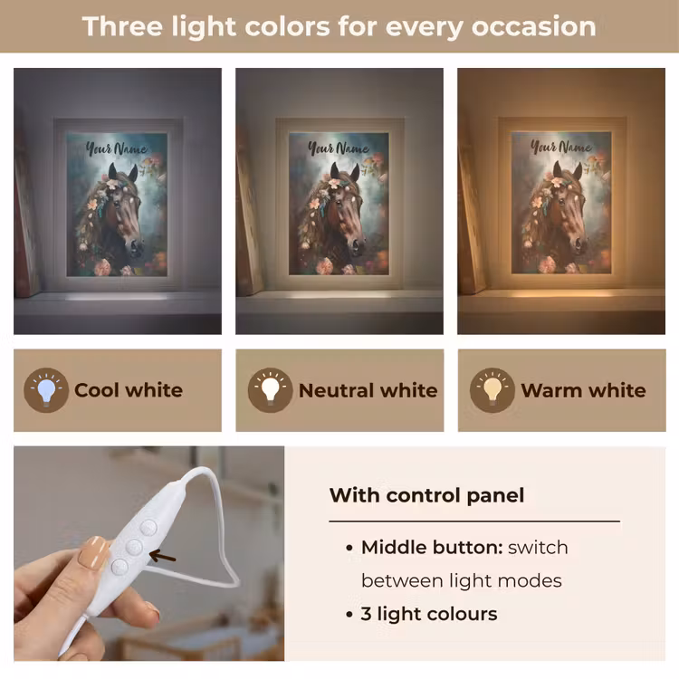 Paard - Natuur - Bloemen - Dieren - Bos Light Box met kabel (Kinderlampje) klein -USP_lichtkleurEN