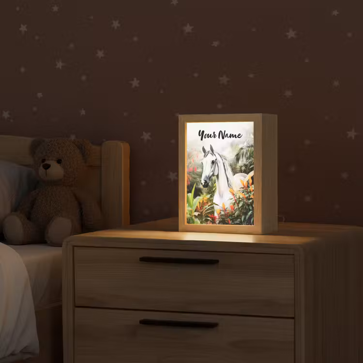 Paard - Wit - Bos - Bloemen - Planten Light Box met kabel (Kinderlampje) klein -sfeer1_kind