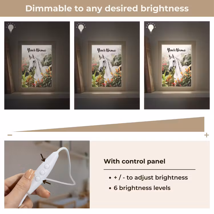 Paard - Wit - Bos - Bloemen - Planten Light Box met kabel (Kinderlampje) klein -USP_dimbaarEN