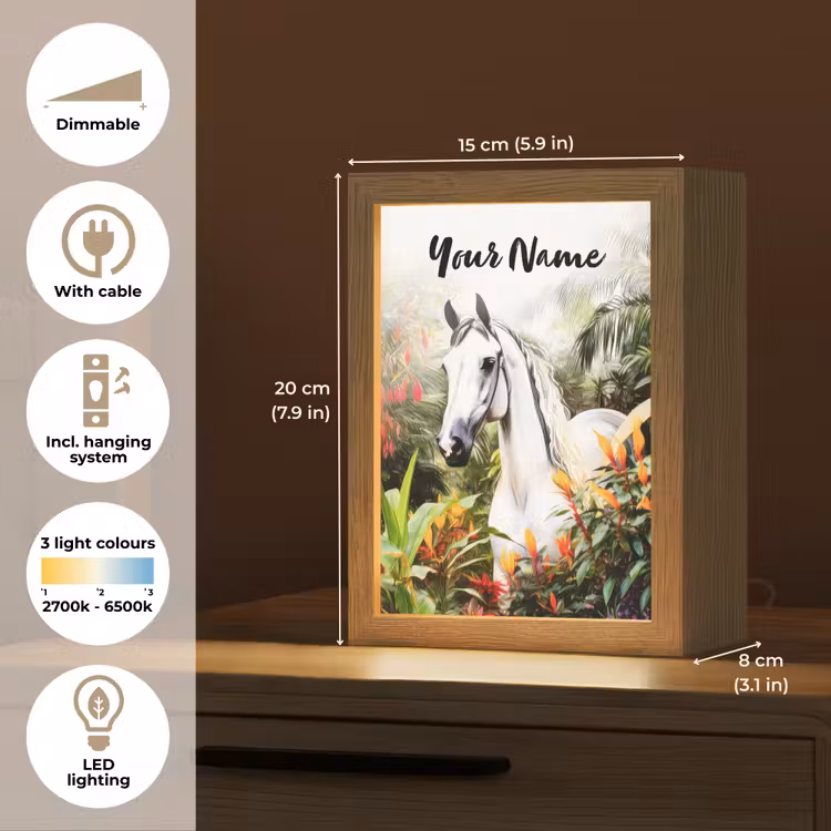 Paard - Wit - Bos - Bloemen - Planten Light Box met kabel (Kinderlampje) klein -USP_EN