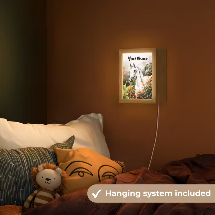 Paard - Wit - Bos - Bloemen - Planten Light Box met kabel (Kinderlampje) klein -sfeer5_kind_EN