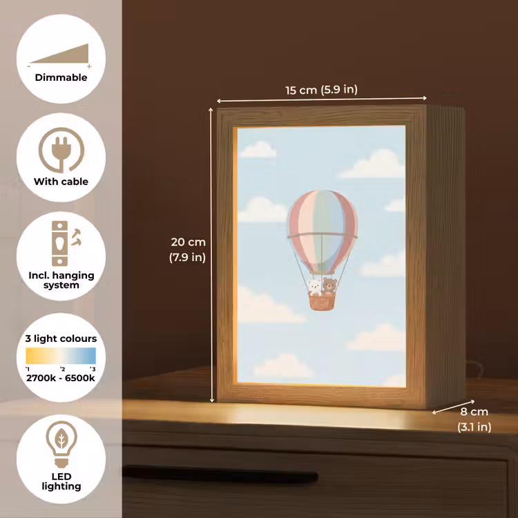 Luchtballon - Beren - Pastel Light Box met kabel (Kinderlampje) klein -USP_EN