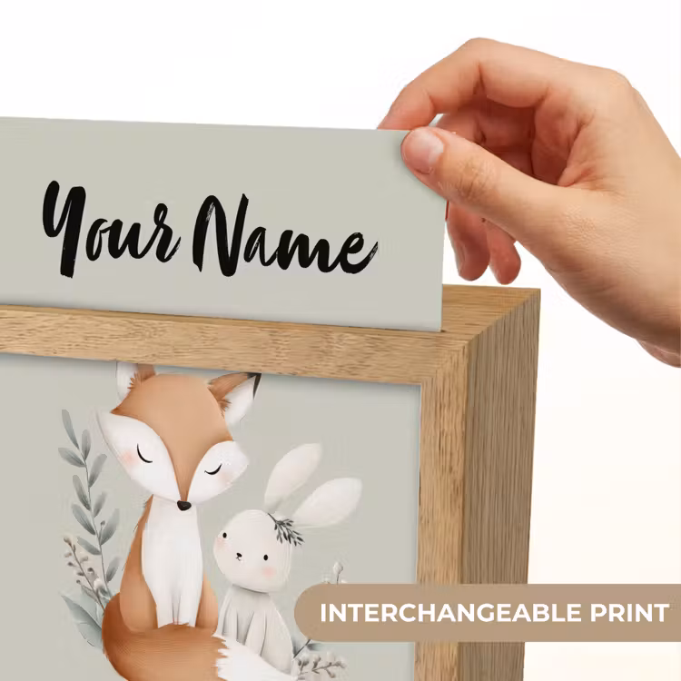 Illustratie - Vos - Konijn - Bladeren Light Box met kabel (Kinderlampje) klein -USP_websiteprintEN