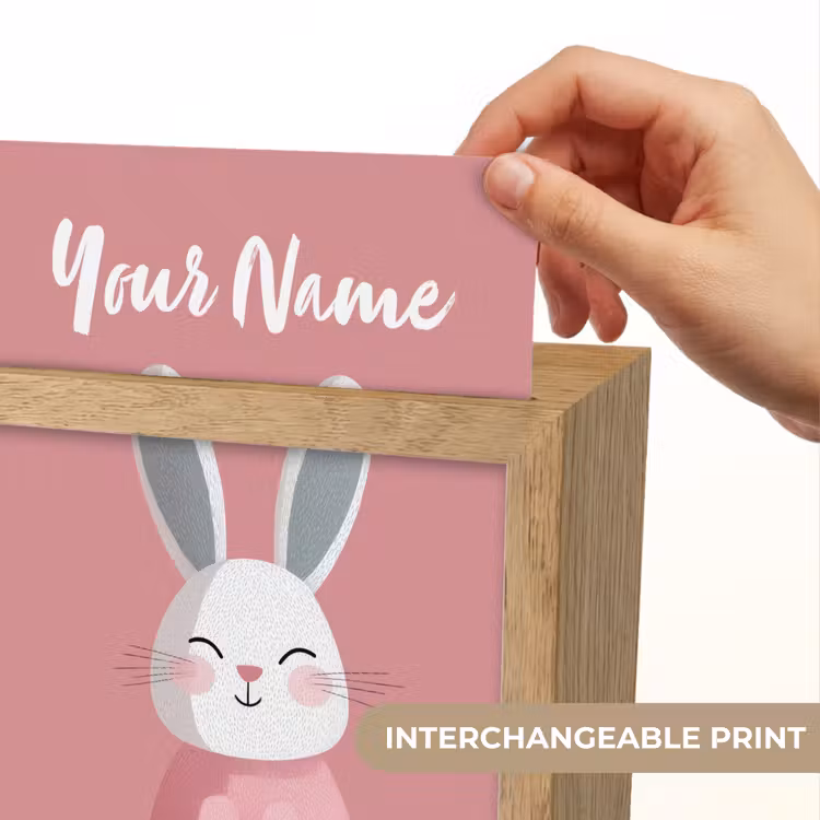 Illustratie - Konijn - Roze - Minimalistisch Light Box met kabel (Kinderlampje) klein -USP_websiteprintEN