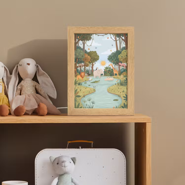 Jungle - Oase - Dieren - Kleurrijk Light Box met kabel (Kinderlampje) klein -sfeer2_kind