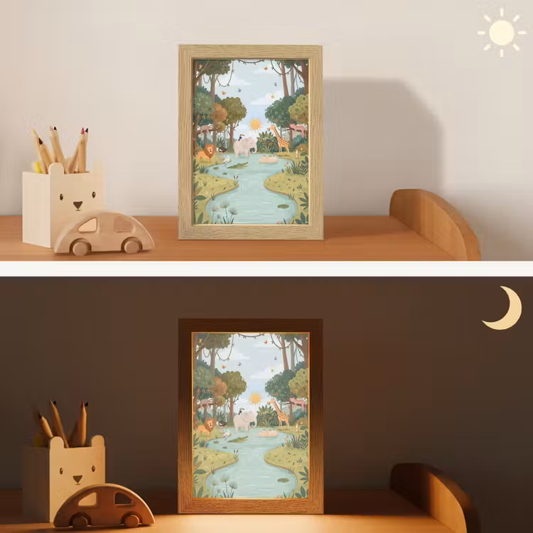 Jungle - Oase - Dieren - Kleurrijk Light Box met kabel (Kinderlampje) klein -sfeer3_kind