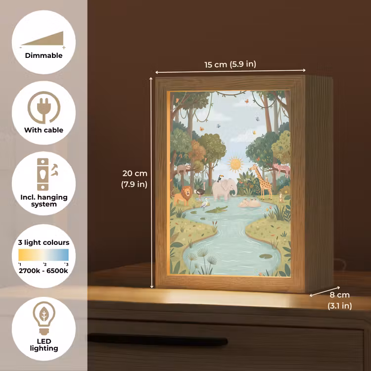 Jungle - Oase - Dieren - Kleurrijk Light Box met kabel (Kinderlampje) klein -USP_EN
