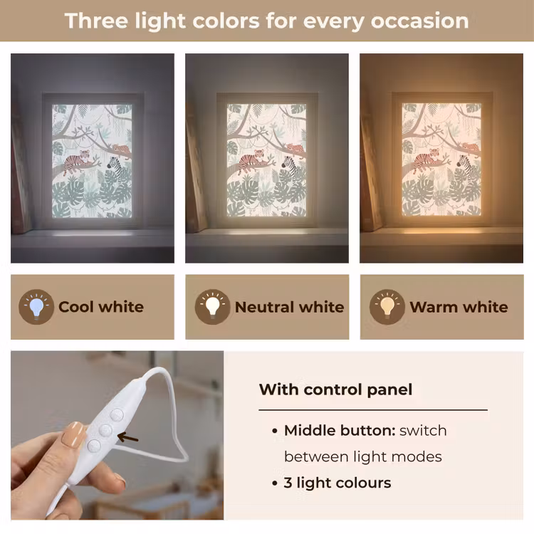 Jungle - Rustiek - Pastel Light Box met kabel (Kinderlampje) klein -USP_lichtkleurEN