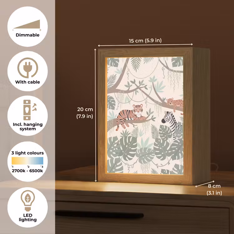 Jungle - Rustiek - Pastel Light Box met kabel (Kinderlampje) klein -USP_EN