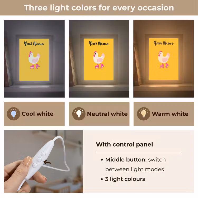 Kip - Rolschaatsen - Geel Light Box met kabel (Kinderlampje) klein -USP_lichtkleurEN