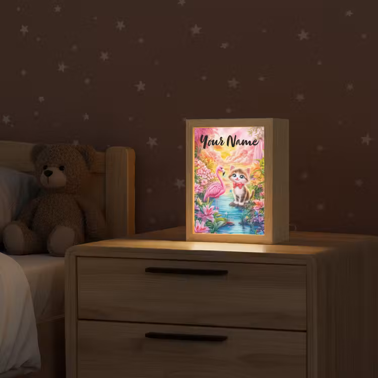 Kitten - Flamingo - Bloemen Light Box met kabel (Kinderlampje) klein -sfeer1_kind