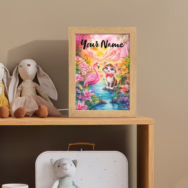 Kitten - Flamingo - Bloemen Light Box met kabel (Kinderlampje) klein -sfeer2_kind
