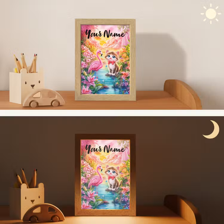 Kitten - Flamingo - Bloemen Light Box met kabel (Kinderlampje) klein -sfeer3_kind