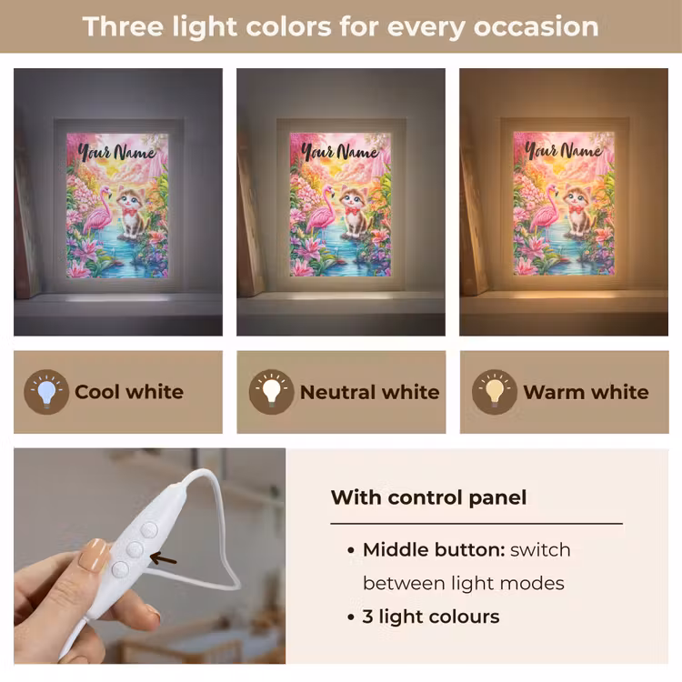 Kitten - Flamingo - Bloemen Light Box met kabel (Kinderlampje) klein -USP_lichtkleurEN