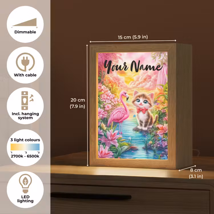 Kitten - Flamingo - Bloemen Light Box met kabel (Kinderlampje) klein -USP_EN