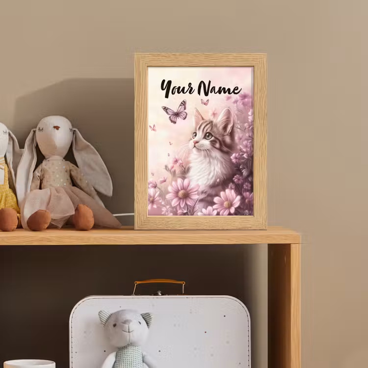 Kitten - Bloemen - Vlinders - Paars Light Box met kabel (Kinderlampje) klein -sfeer2_kind