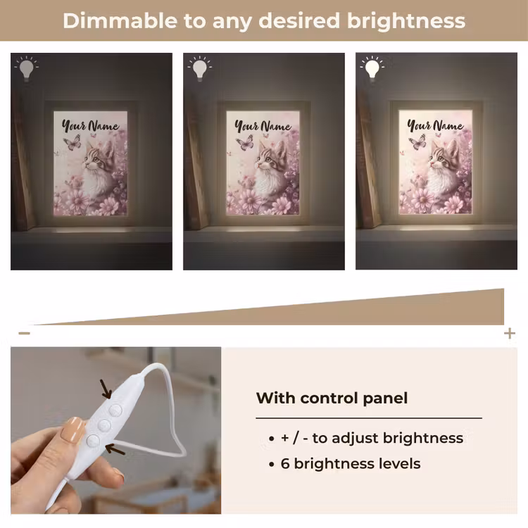 Kitten - Bloemen - Vlinders - Paars Light Box met kabel (Kinderlampje) klein -USP_dimbaarEN