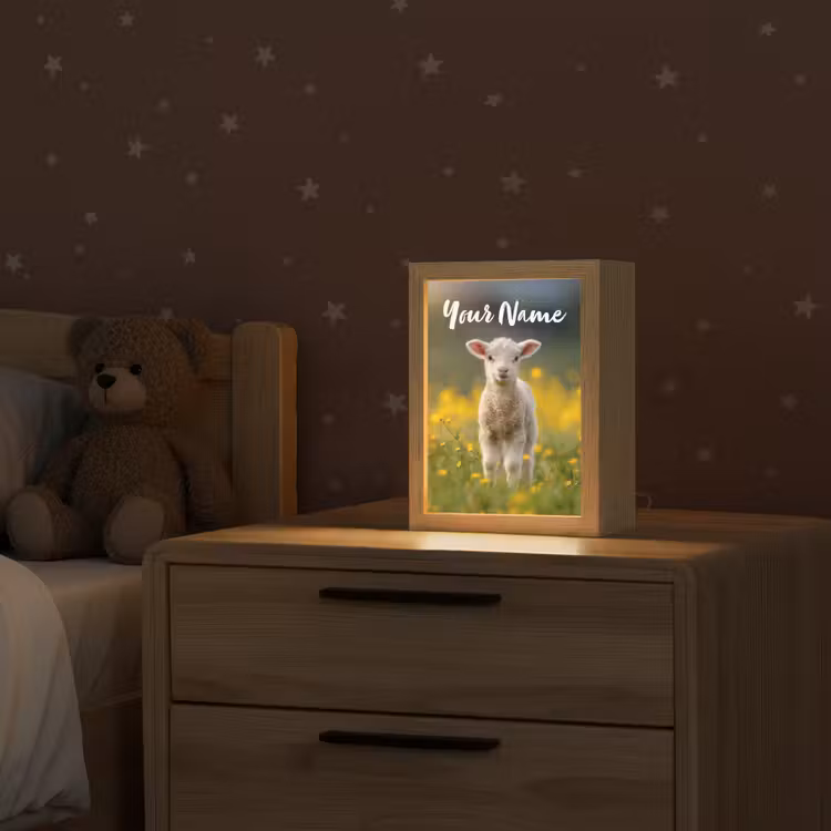 Lammetje - Gras - Bloemen - Geel Light Box met kabel (Kinderlampje) klein -sfeer1_kind